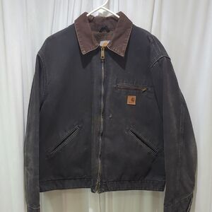 Carhartt Men's Dark Gray Jacket with Brown Collar